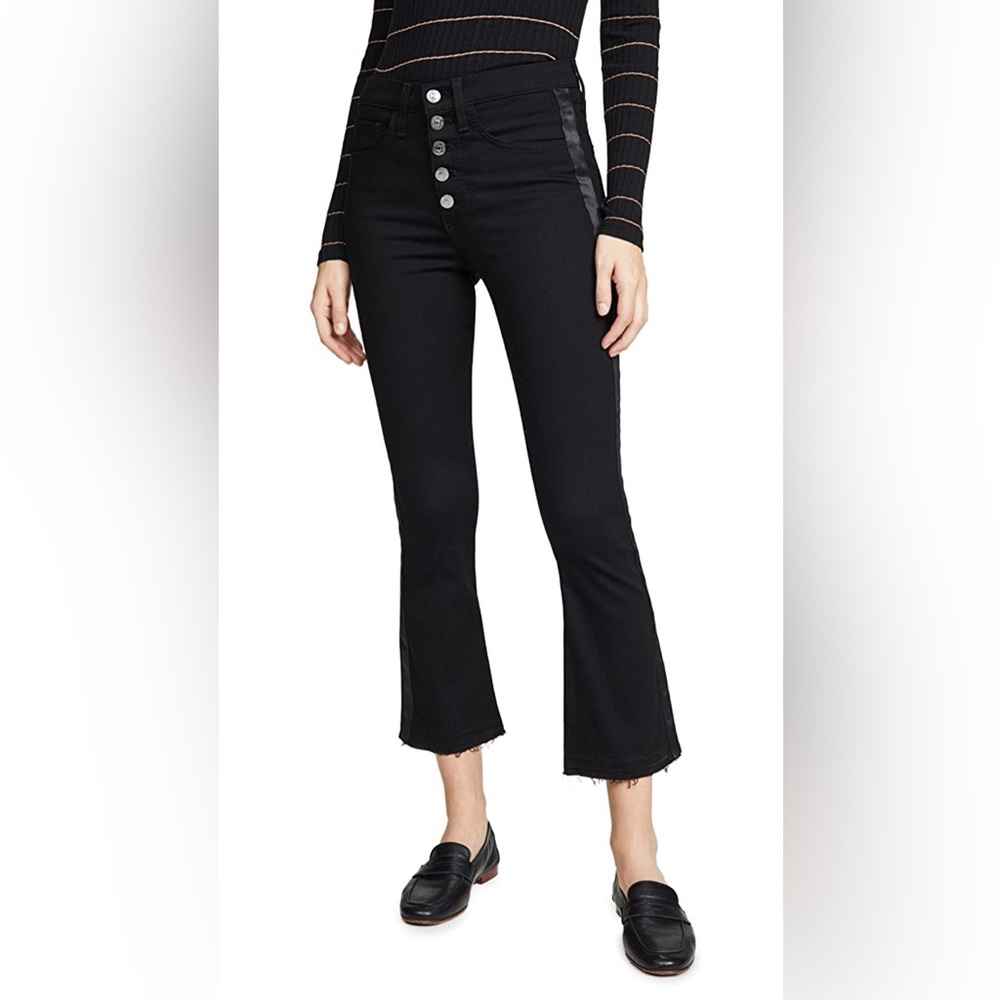 NWT Veronica Beard Carolyn Baby Boot Jeans Size24 Black Tuxedo Stripe Button Fly